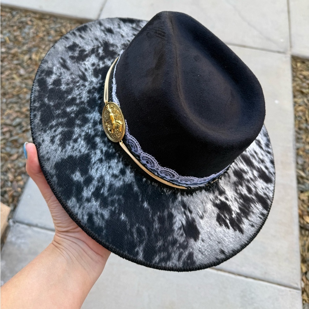 Black Peppered Cowhide Rancher Style Wide Brim Cowboy Hat